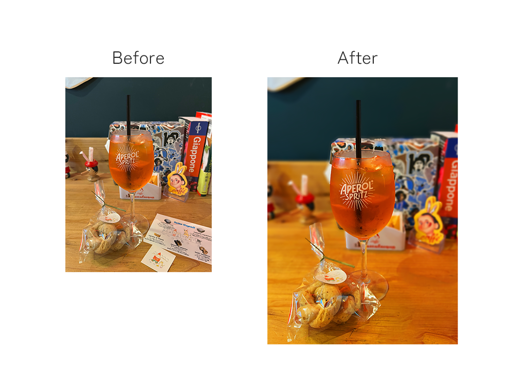 お酒の写真の加工前と加工後