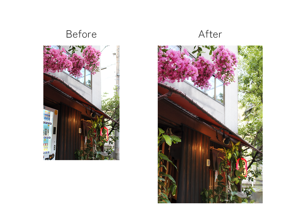 町並みの写真の加工前と加工後