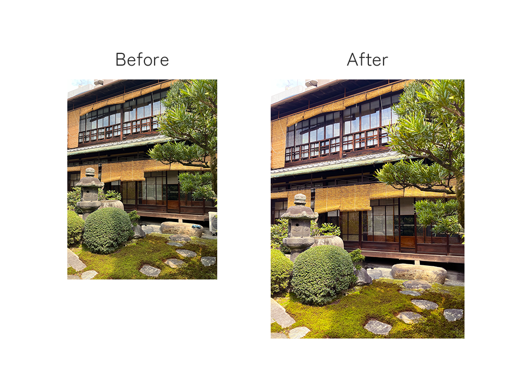 町家の写真の加工前と加工後